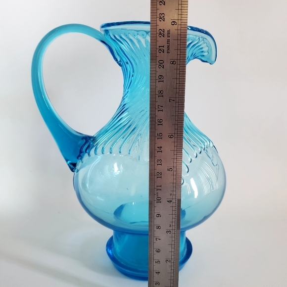 Indiana Glass TIara Glass Water Pitcher Clear Blue Vintage MCM - Picture 7 of 7